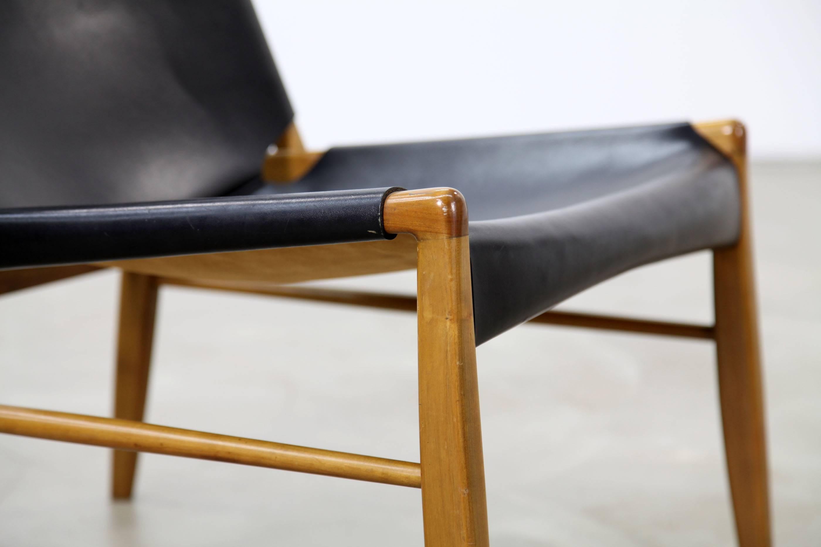 Franz Xaver Lutz Oak and Leather 'Chimney' Chair for WK Verband, 1958 In Excellent Condition In Munster, NRW