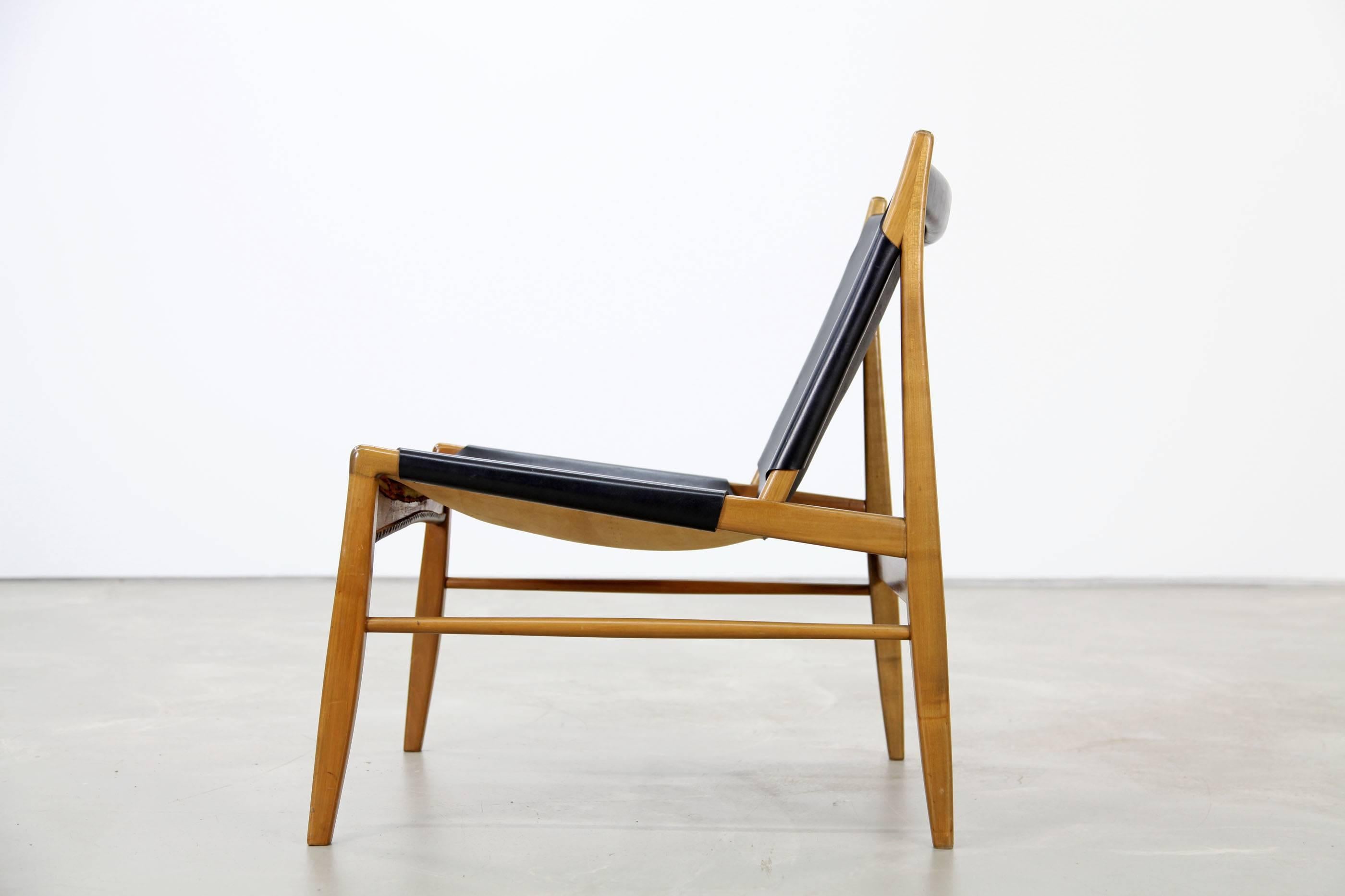 20th Century Franz Xaver Lutz Oak and Leather 'Chimney' Chair for WK Verband, 1958