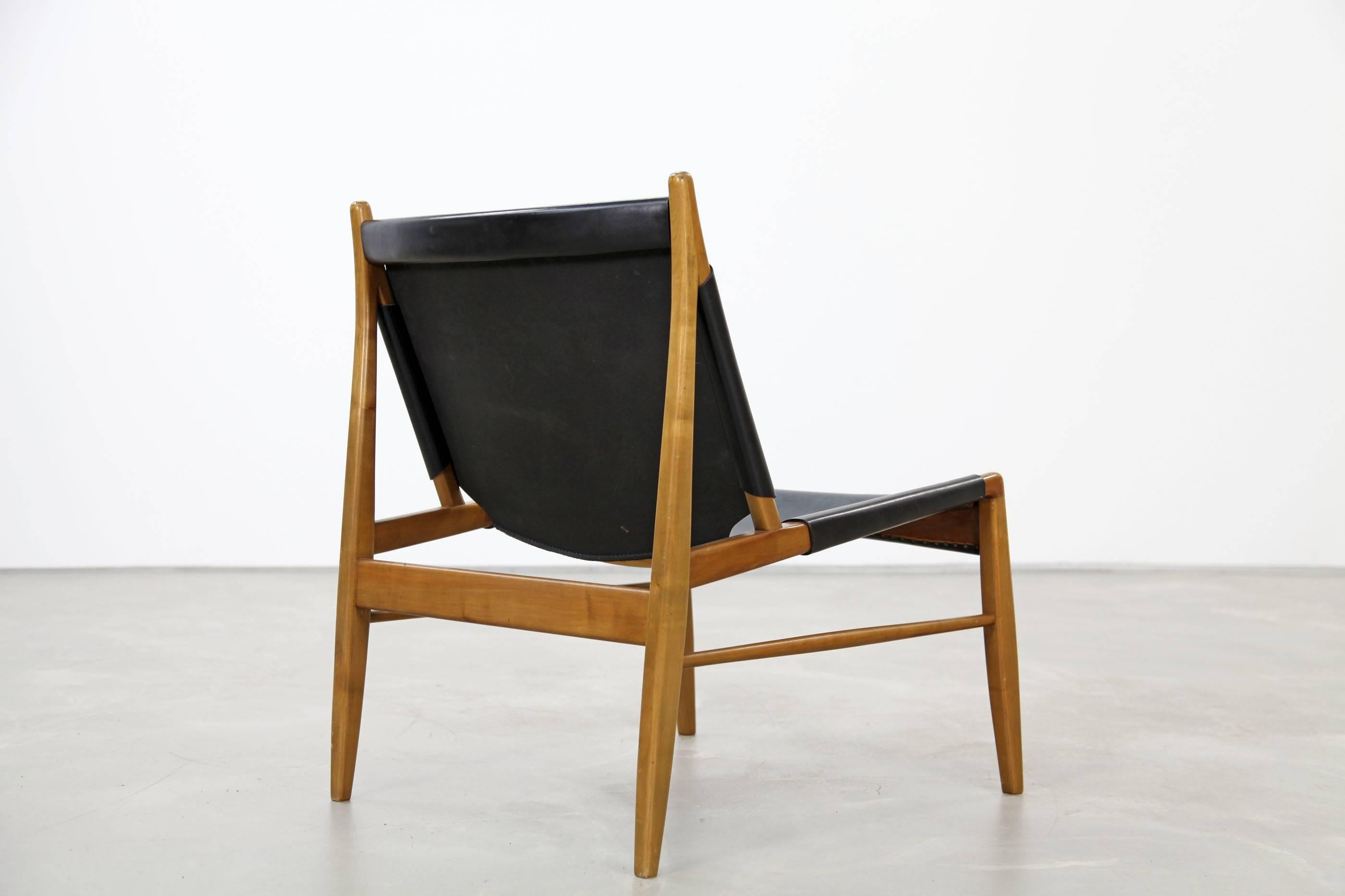 German Franz Xaver Lutz Oak and Leather 'Chimney' Chair for WK Verband, 1958