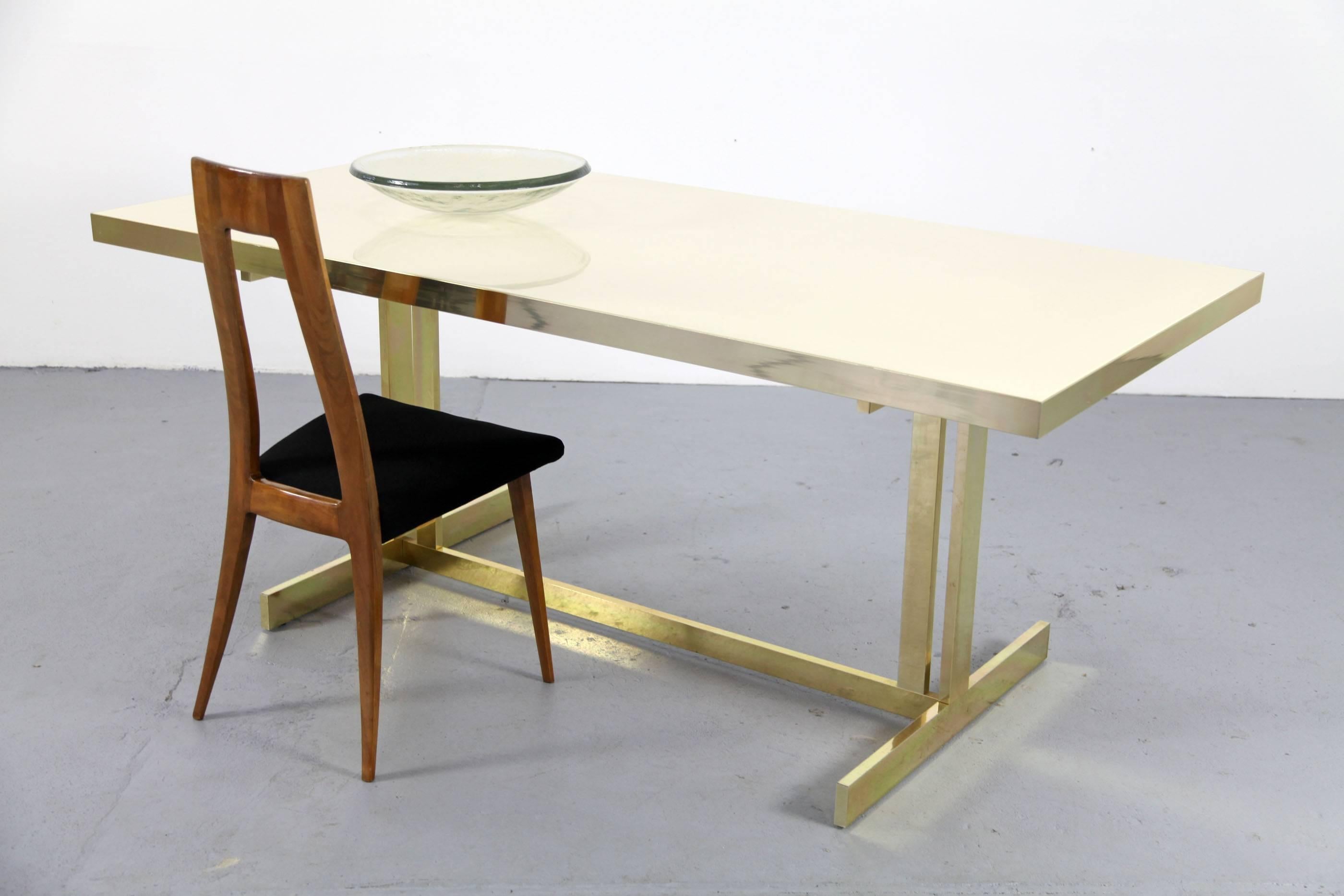 European Brass-Framed Dining Table by Willy Rizzo from the 1970s 