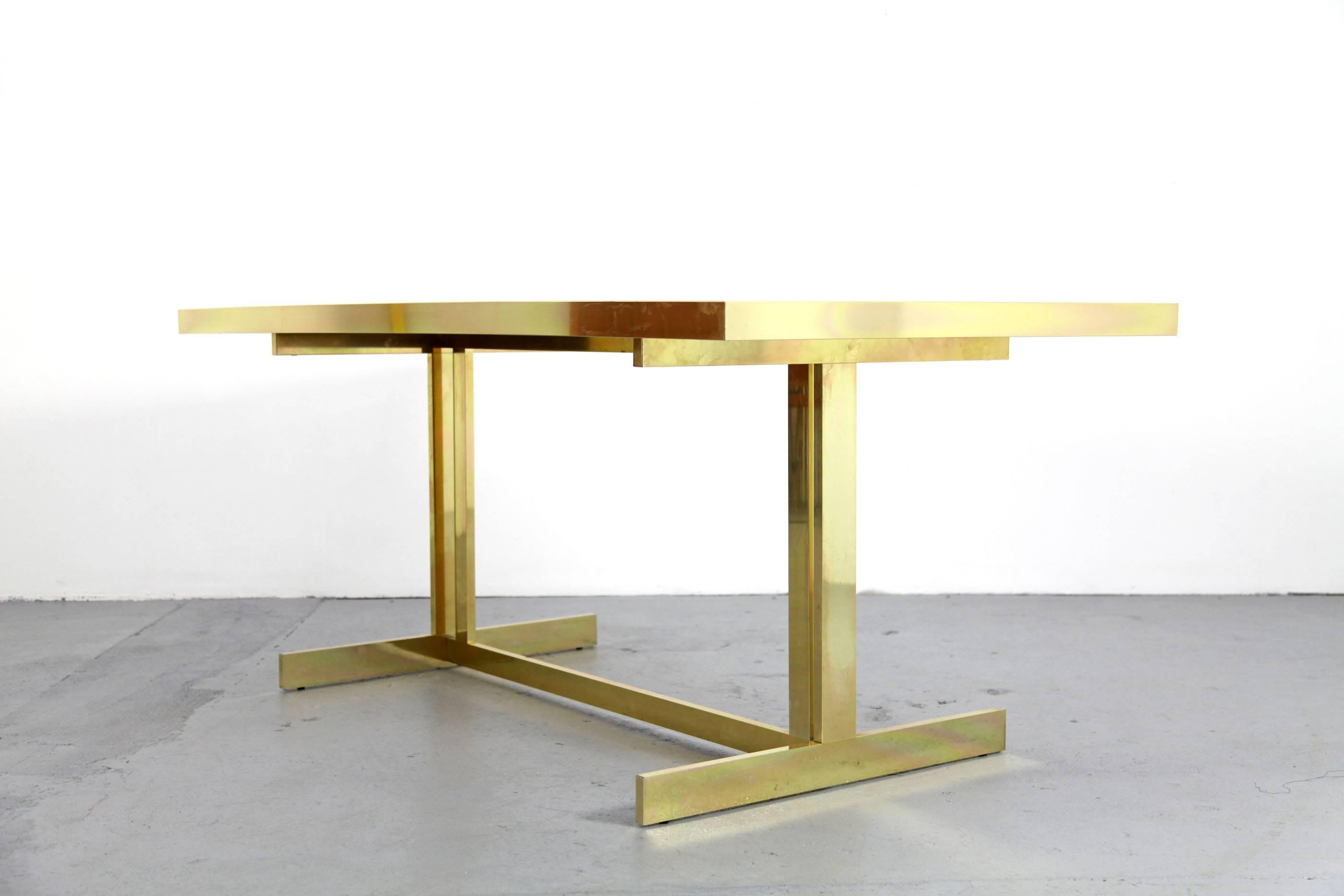Gold-framed dining table with creme-colored tabletop, designed by Willy Rizzo and produced by Mario Sabot. This beautiful piece is from the 1970s.
   