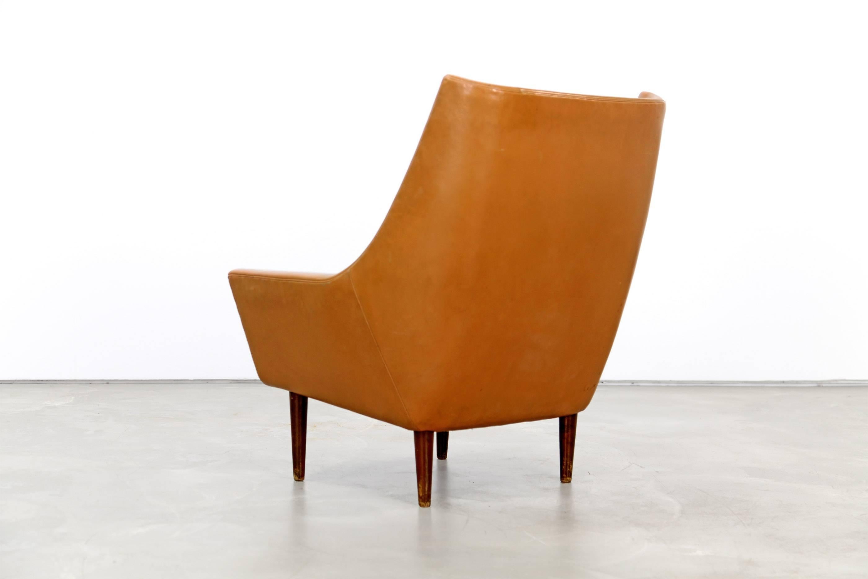 20th Century Danish Lounge Chair Attributed to Hans Olsen, with Cognac Original Leather