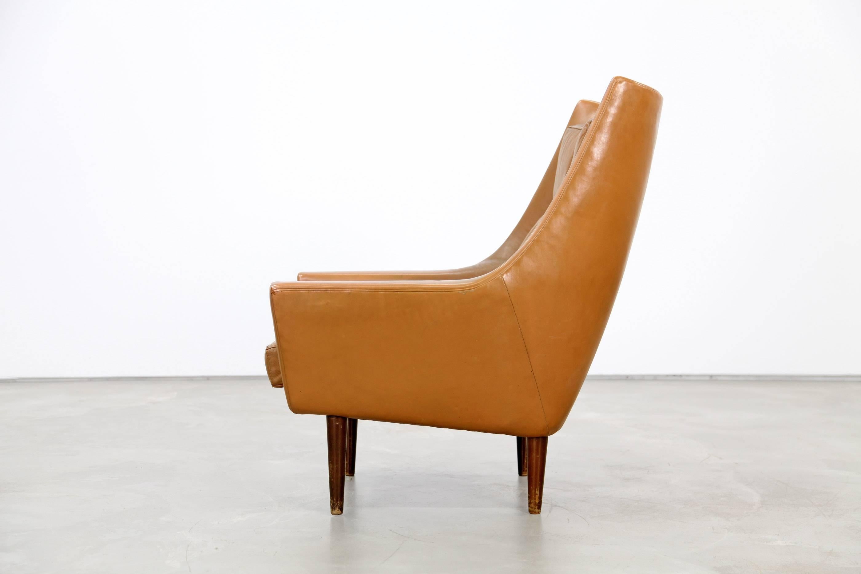 Danish Lounge Chair Attributed to Hans Olsen, with Cognac Original Leather 1