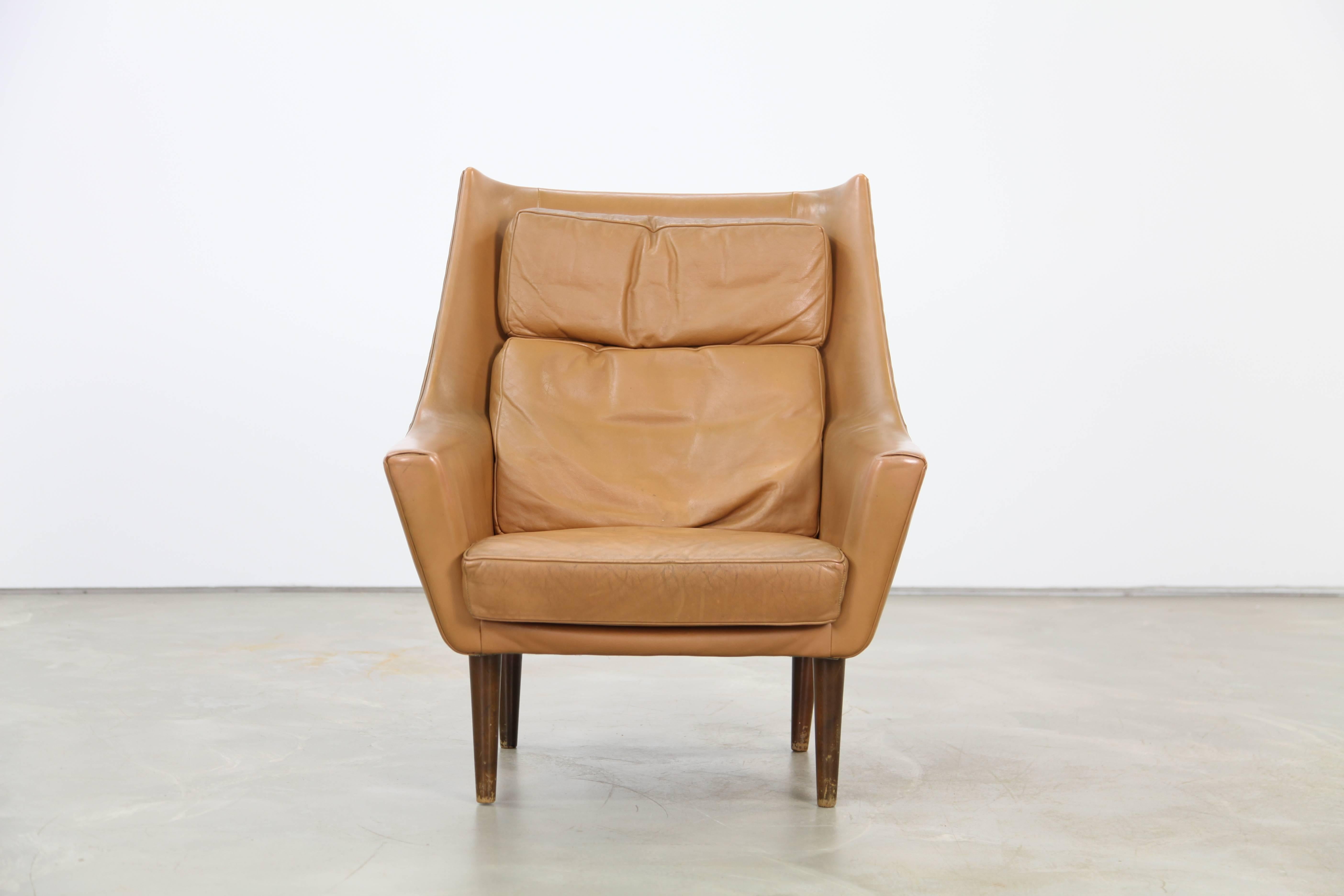 Danish Lounge Chair Attributed to Hans Olsen, with Cognac Original Leather 2