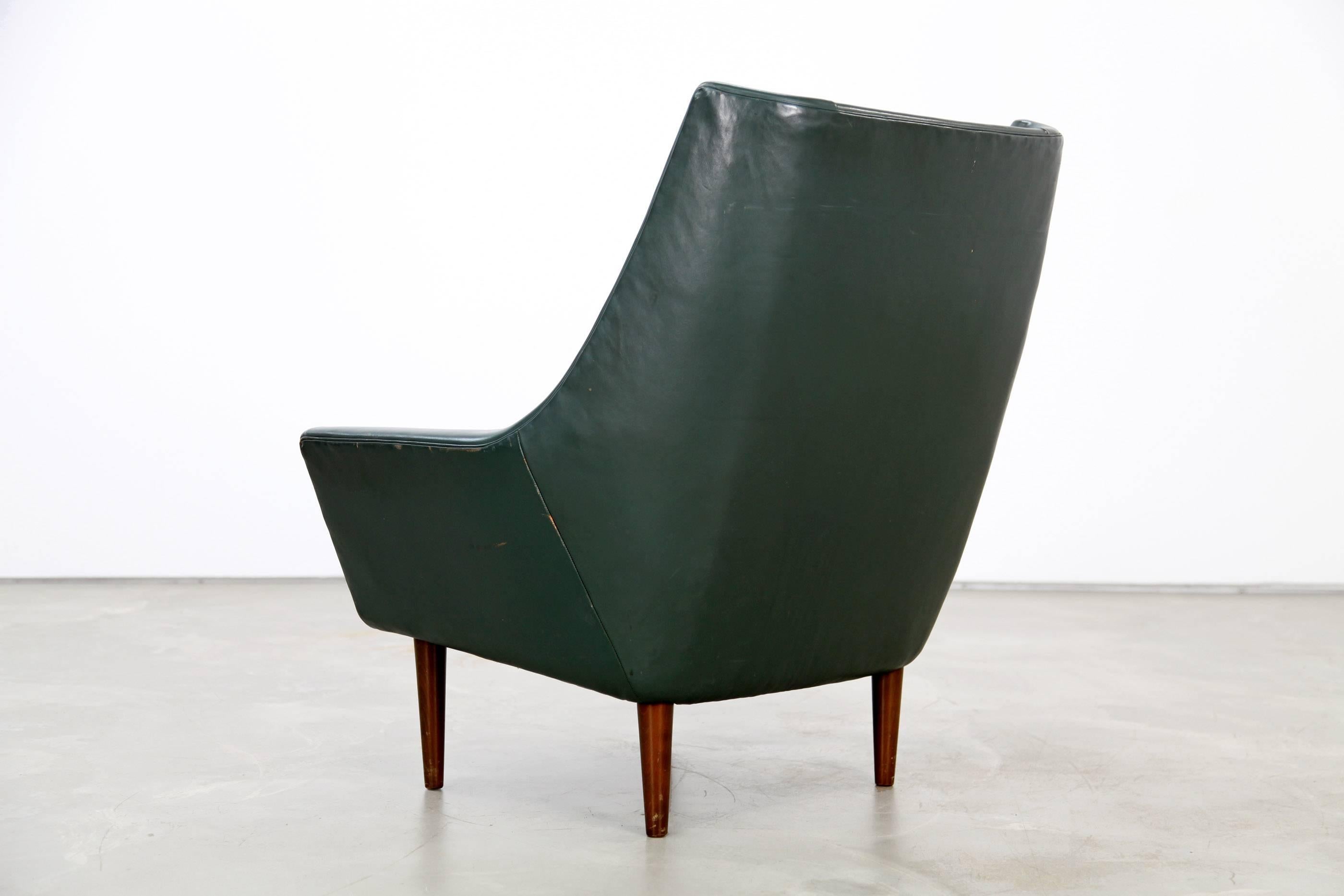 20th Century Two Danish Lounge Chairs Hans Olsen Attributed with Dark-Green Original Leather For Sale