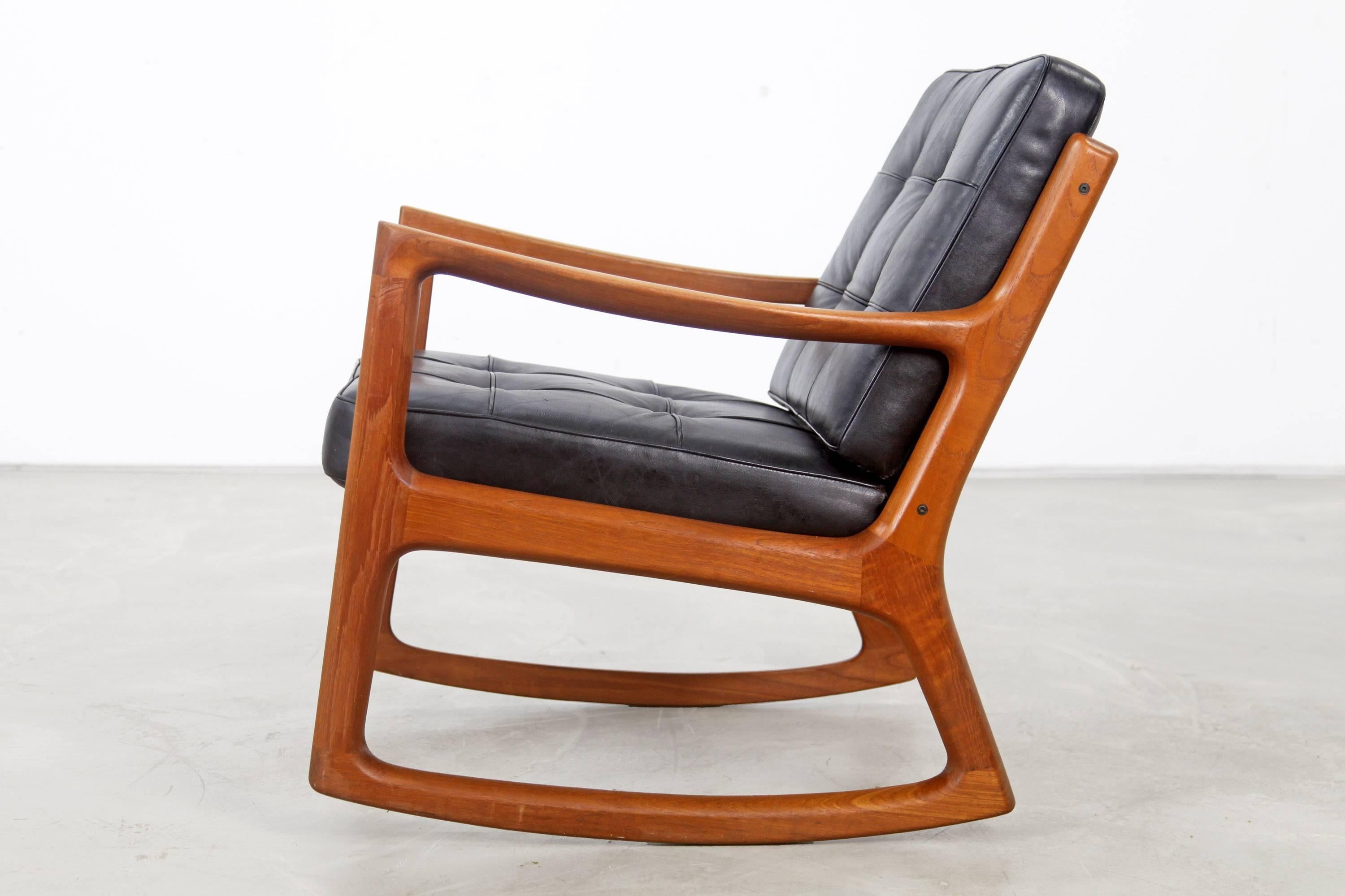 Teak Rocking Chair With Leather By Ole Wanscher Produced France Teak Rocking Chair With Leather By Ole Wanscher Produced France And Søn At 1stdibs
