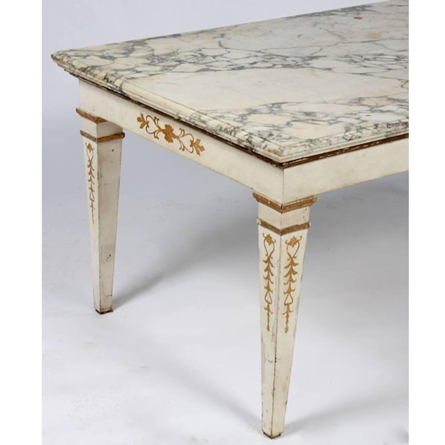 Neoclassical Console Table Painted White and Gold Details In Fair Condition For Sale In Newburgh, NY