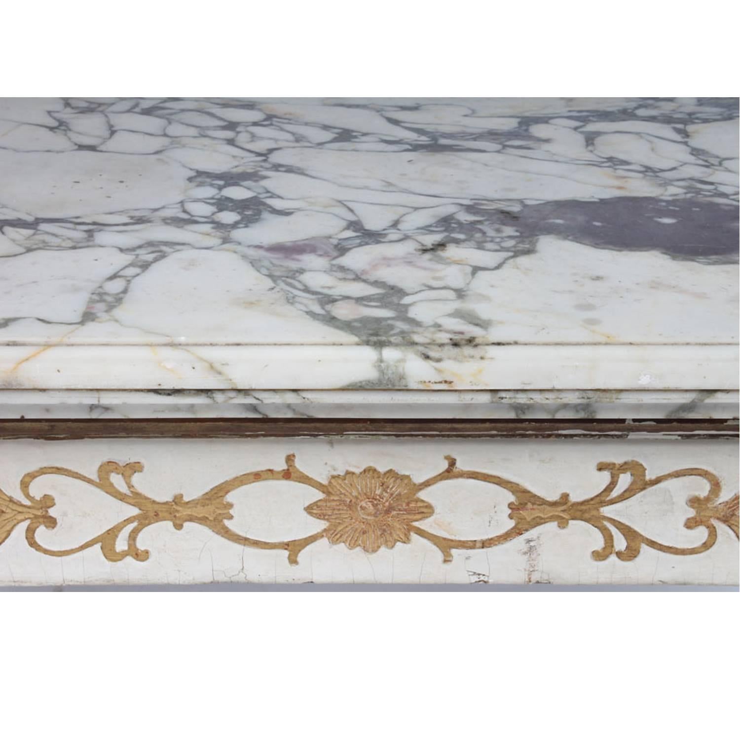 American Neoclassical Console Table Painted White and Gold Details For Sale