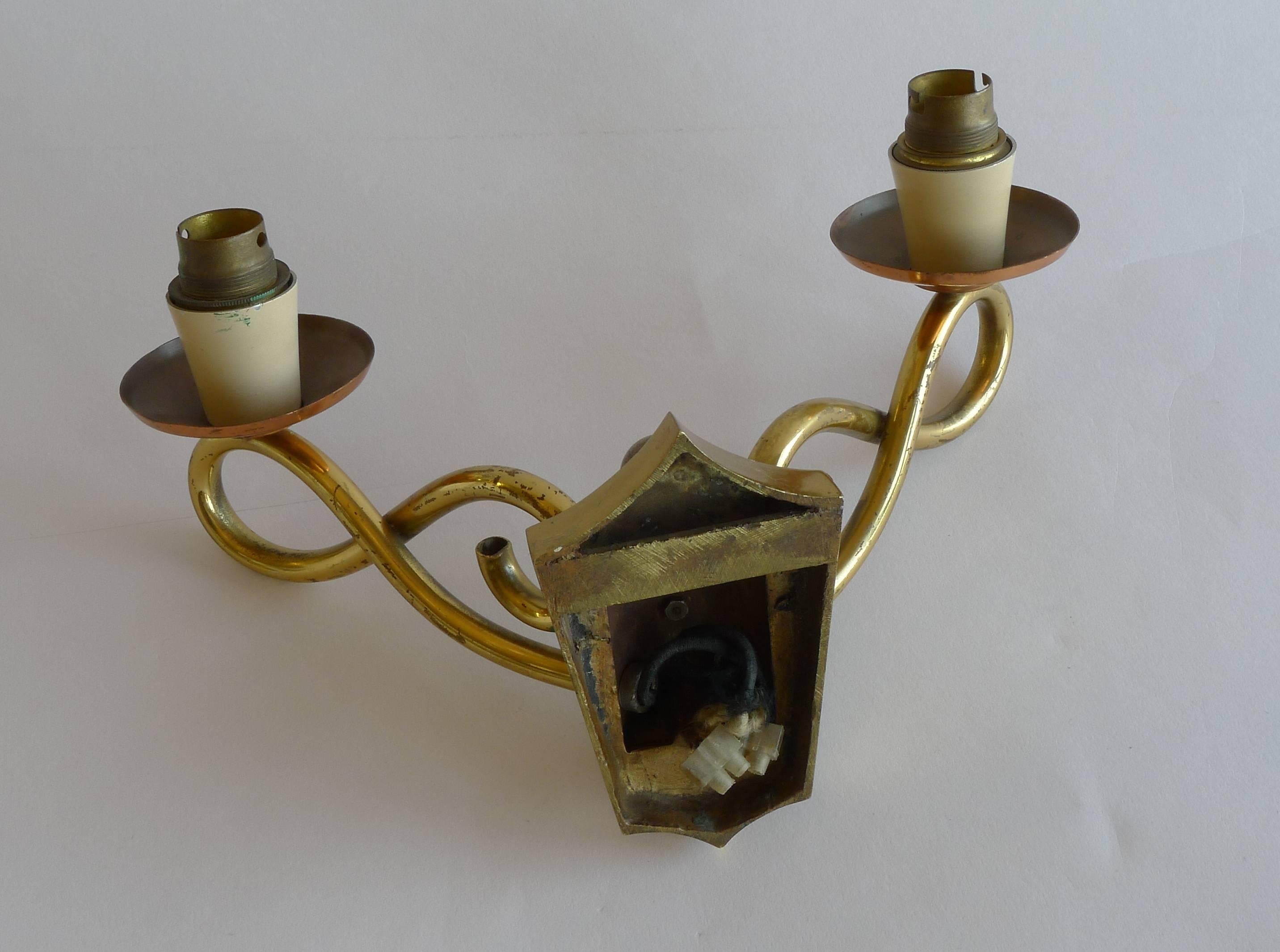 Mid-20th Century 1930s French Regency Wall Sconces in Brass and Copper For Sale