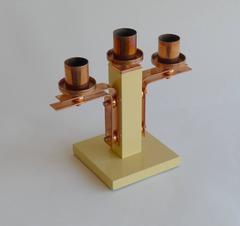 1930s French Art Deco Triple Candelabra in Lacquered Wood and Copper