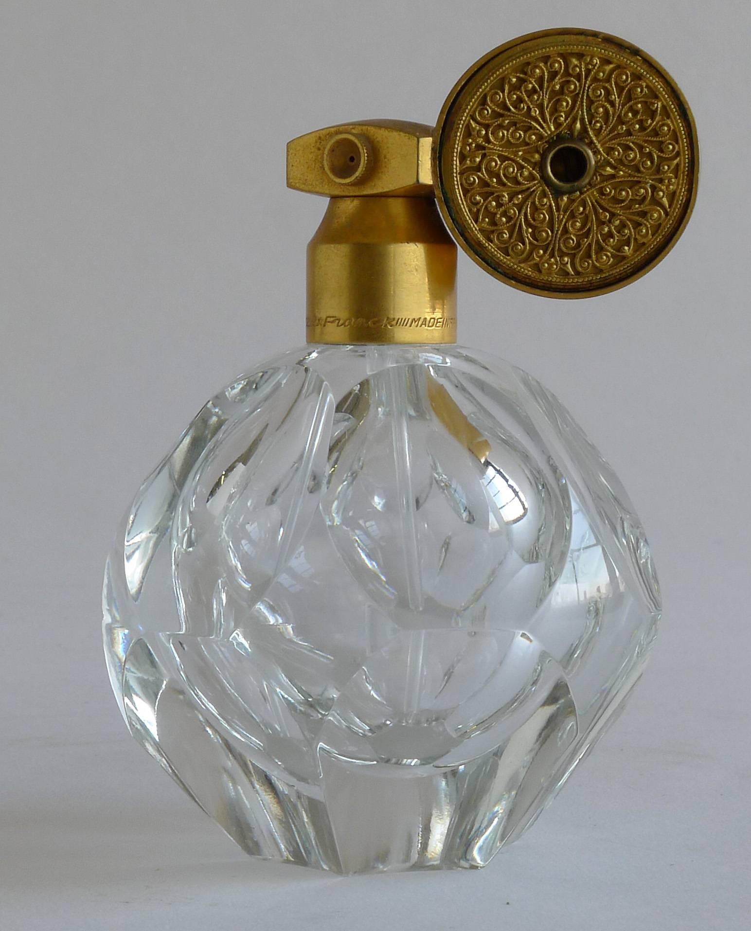 Unknown Glass and Gilt Metal Perfume Bottle, Art Deco For Sale
