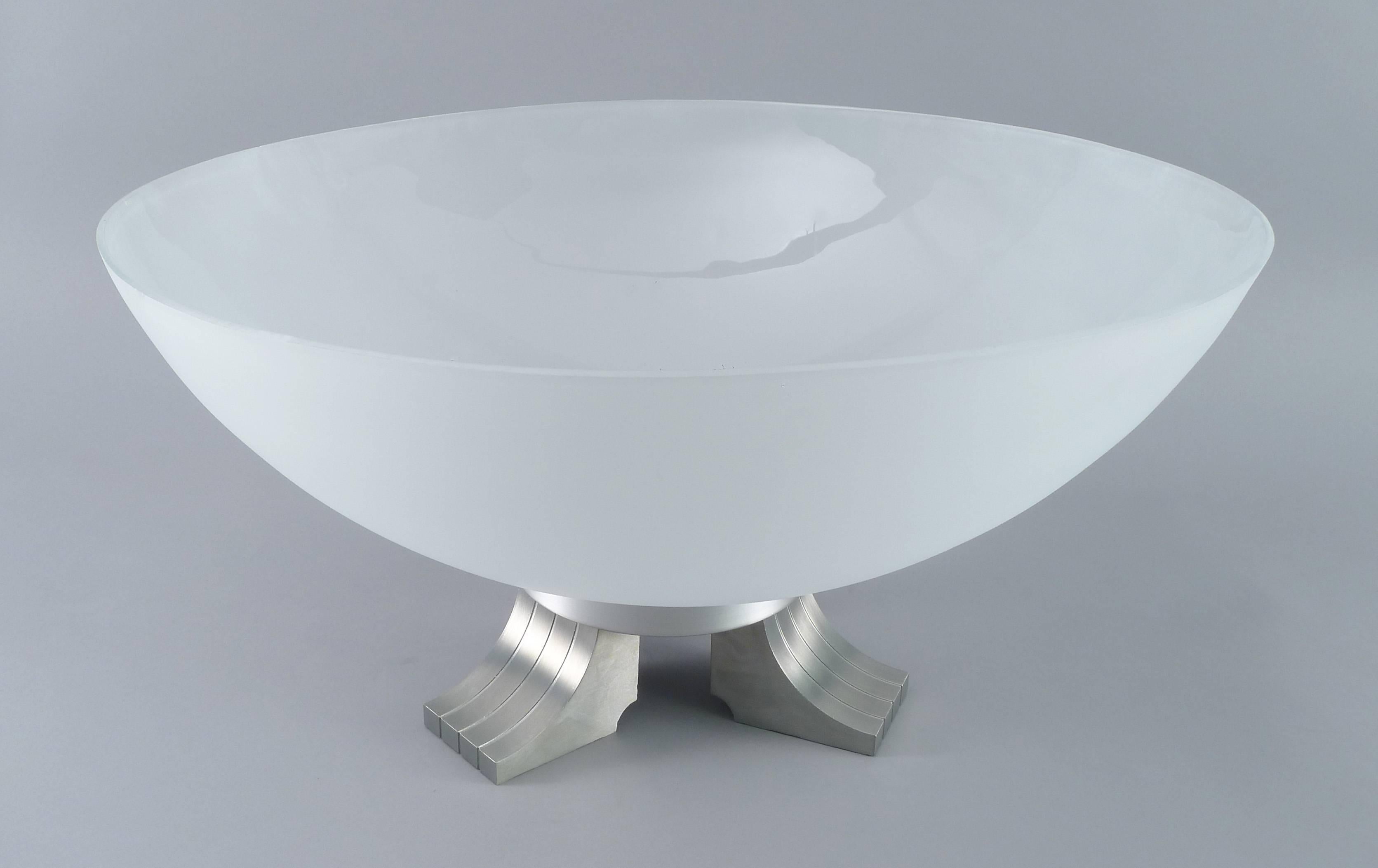 Art Deco Centerpiece Glass Bowl with Cast Nickel Base