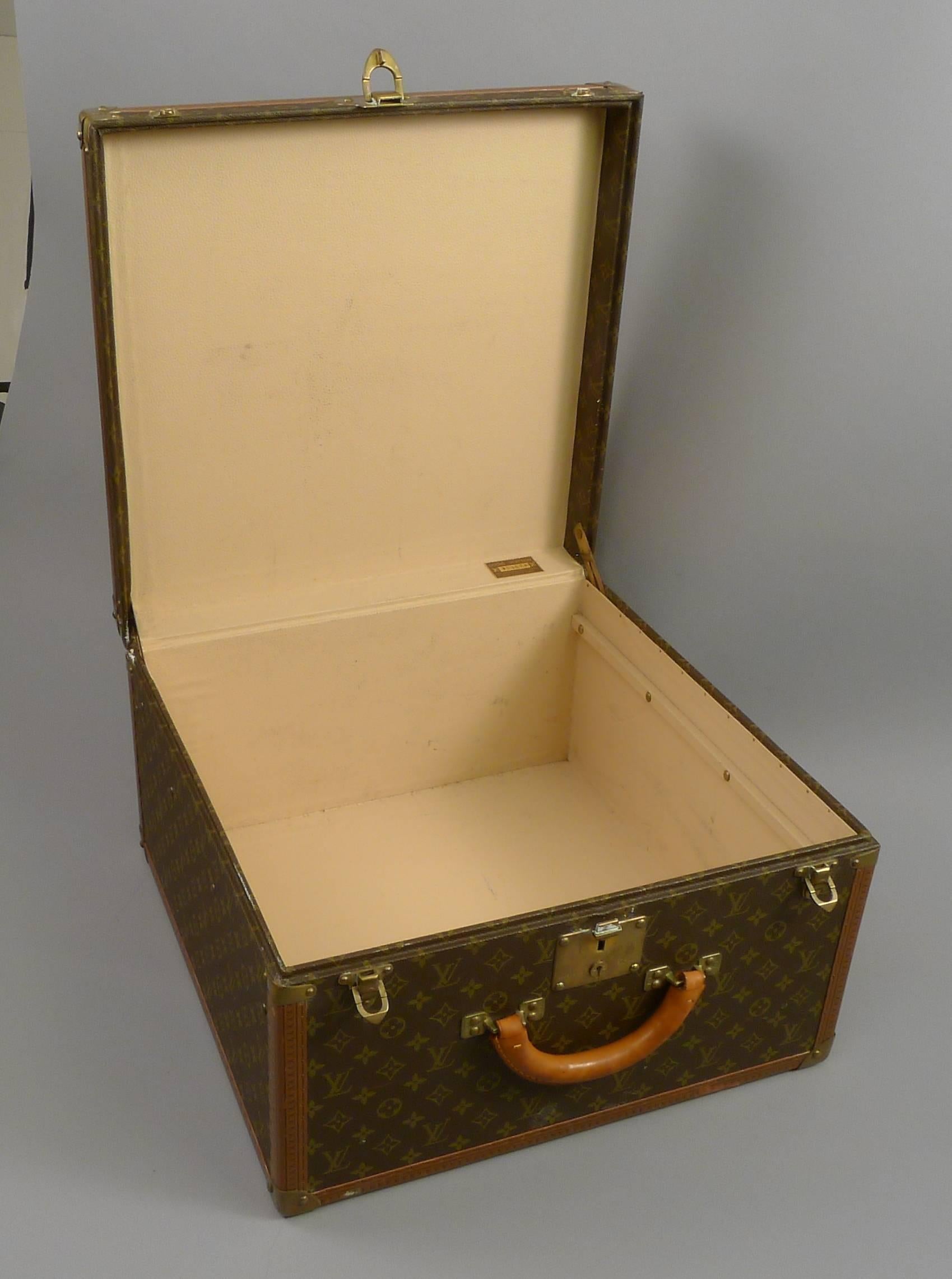Regency Unmatched Pair of Vintage Louis Vuitton Suitcases, Leather and Brass