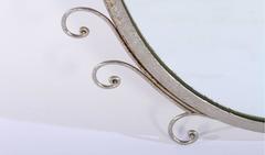 Art Deco Nickel over Iron Mirror with Scroll Decoration and Scalloped Edges