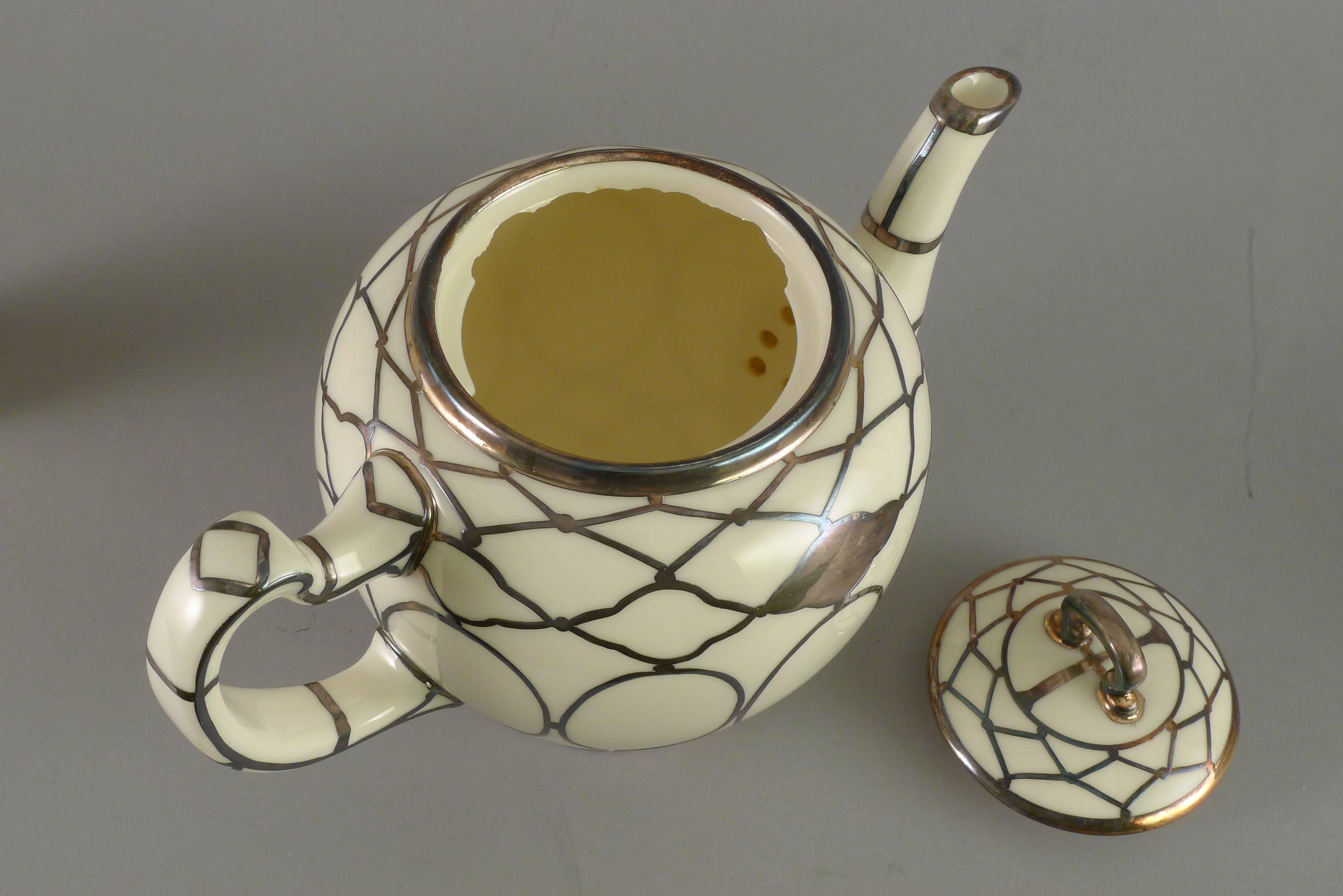 Sterling Silver Overlay Lenox Three-Piece Art Deco Tea Set For Sale 1