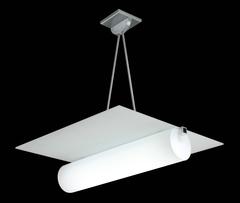 Square Glass Pendant Light in Bauhaus Style, Satin Aluminum Canopy and Stems