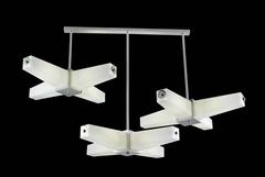 Multi-Tier Tapered White Glass Chandelier in Satin Aluminum in Mid-Century Style