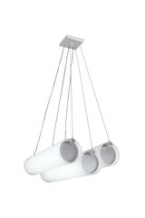Triple White Glass Cylinder Bauhaus Inspired Pendant with Stainless Steel Cables