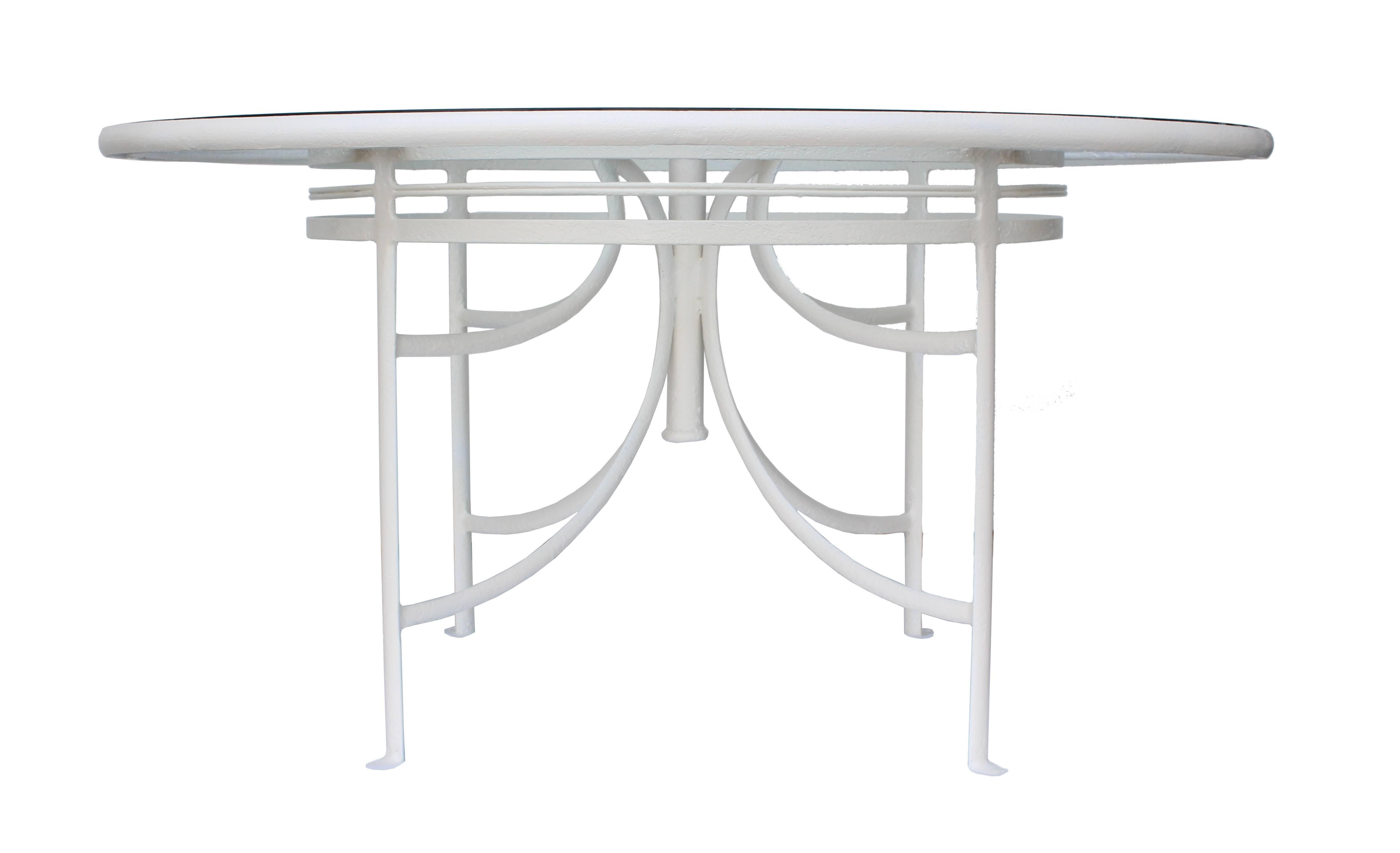 Art Nouveau 1930s White French Iron and Glass Outdoor Garden Dining Table Round