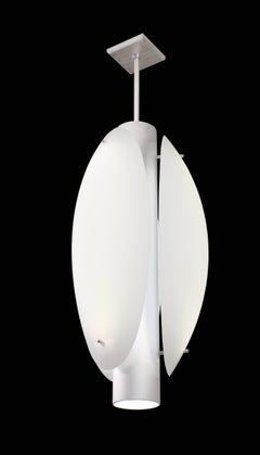 Triple Egg Shaped White Glass Pendant in the Manner of Streamlined Moderne