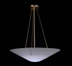 1940s Cone Blue Chandelier, Concentric Blue Stripes, 24" Diameter
