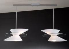 Duesenberg No. 035 45" Long Double Pendant Light, White and Clear Glass