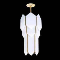 Art Deco Style Skyscraper Chandelier, White Glass