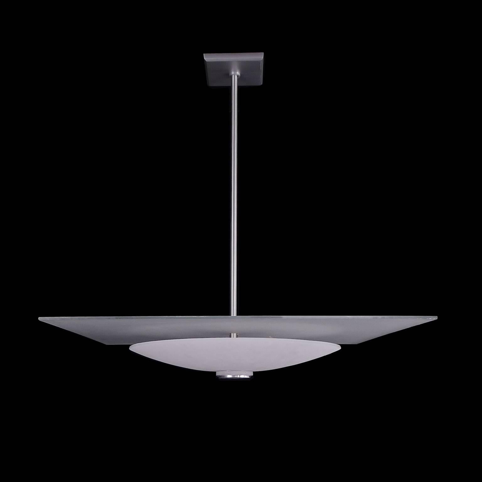 Single stem pendant fixture with clear frosted glass and 19