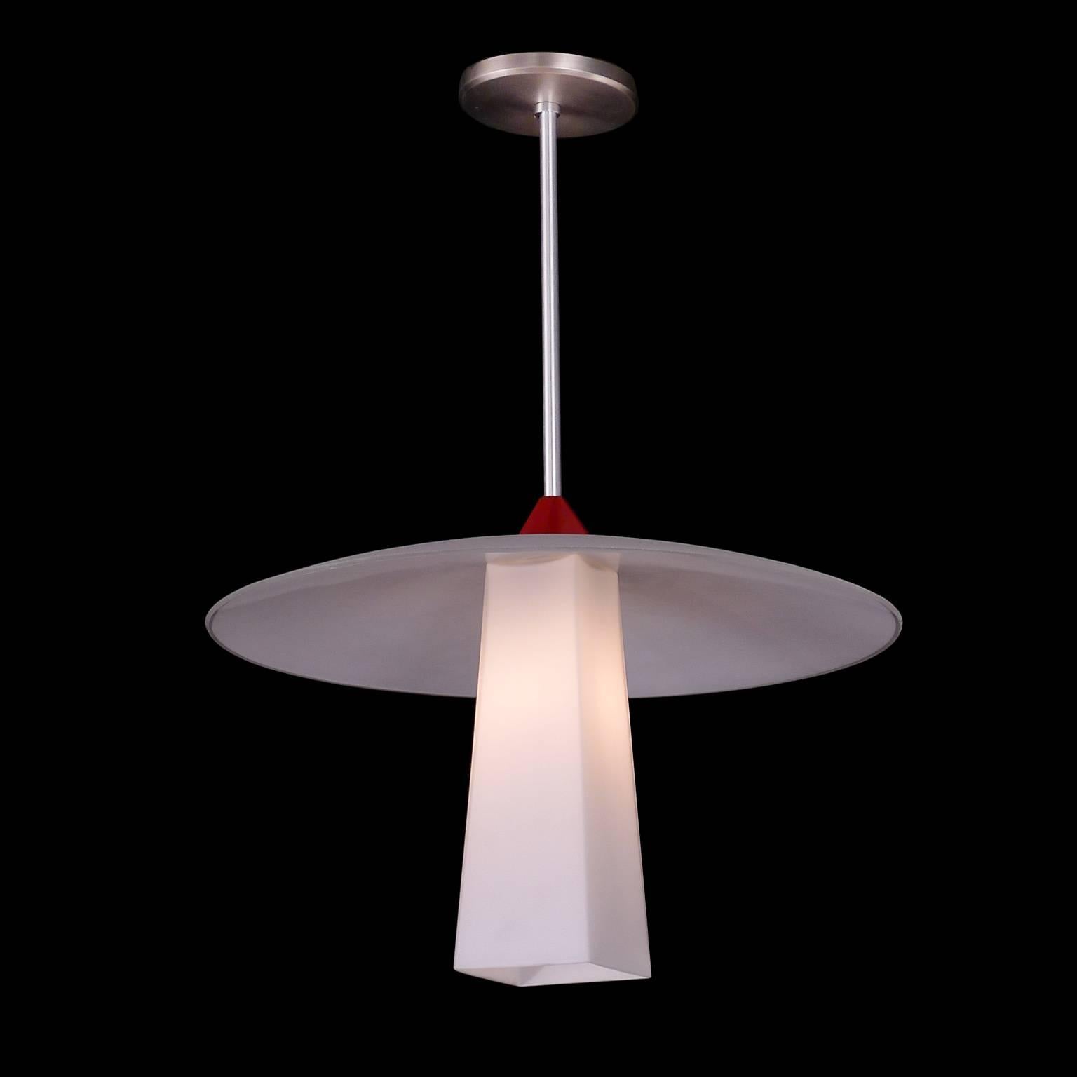 Pendant with white glass bottom diffuser and white frosted top glass reflector.  Measures: 19