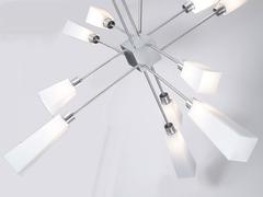 Mid Century Modern Twelve-Arm Sputnik Chandelier Square White Glass, 2016