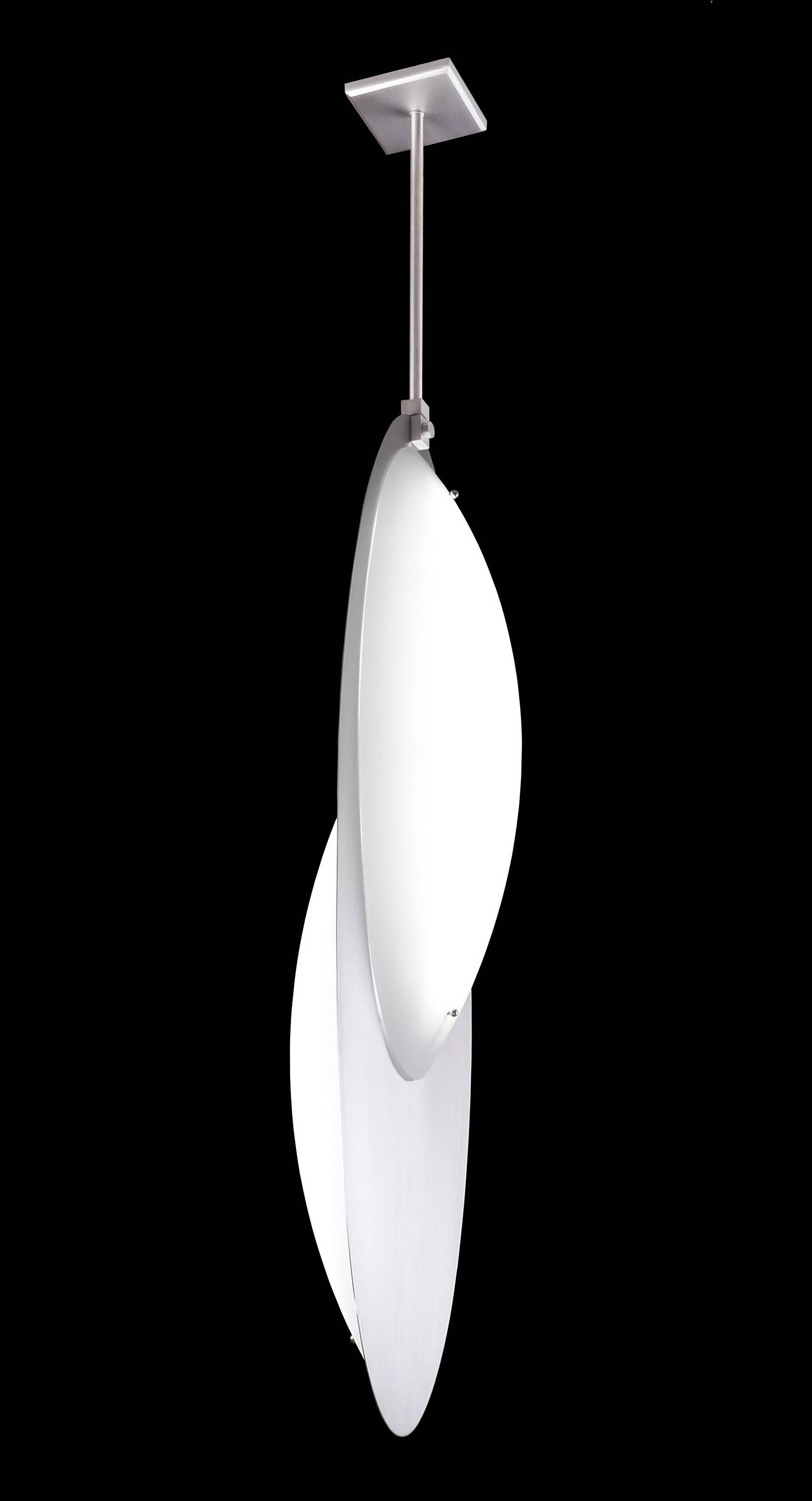 Brushed Lima Vertical Pendant Mid-Century Modern Style with Oval Glass For Sale