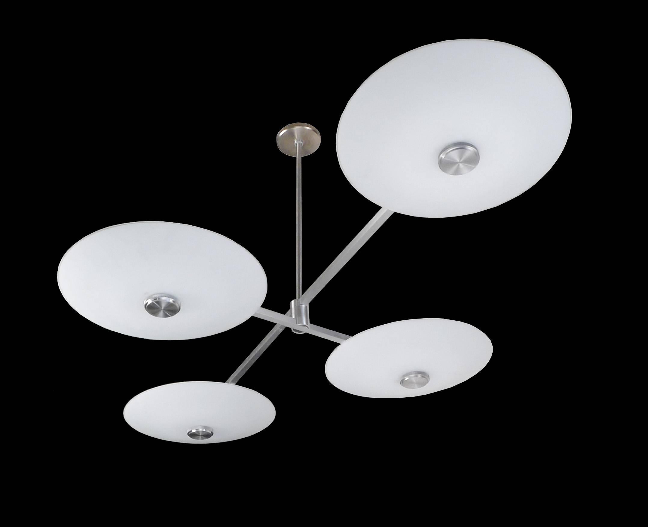 American Mid-Century Modern Style Pendant with Glass Dishes and Knurled Aluminum, 2016 For Sale