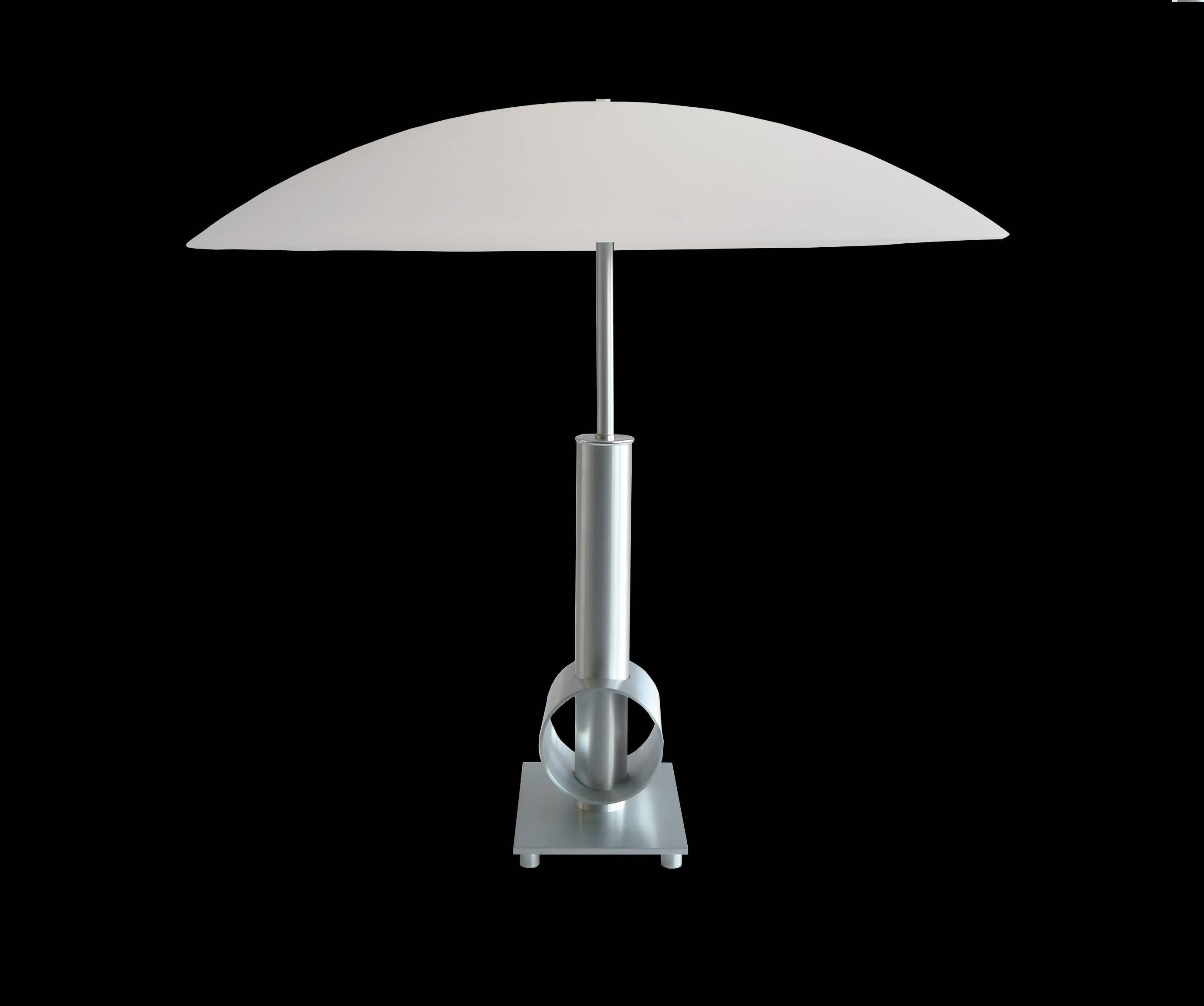 Brushed Mid-Century Modern Style Table Lamp with Large Oval Glass Shade For Sale