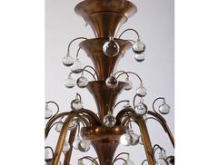 Art Deco Copper Six-Arm Chandelier with Glass Balls, circa 1930