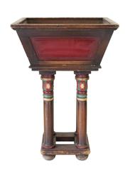 Pair of Hand-Painted Wood Pedestal Planters with Red Inset Panel