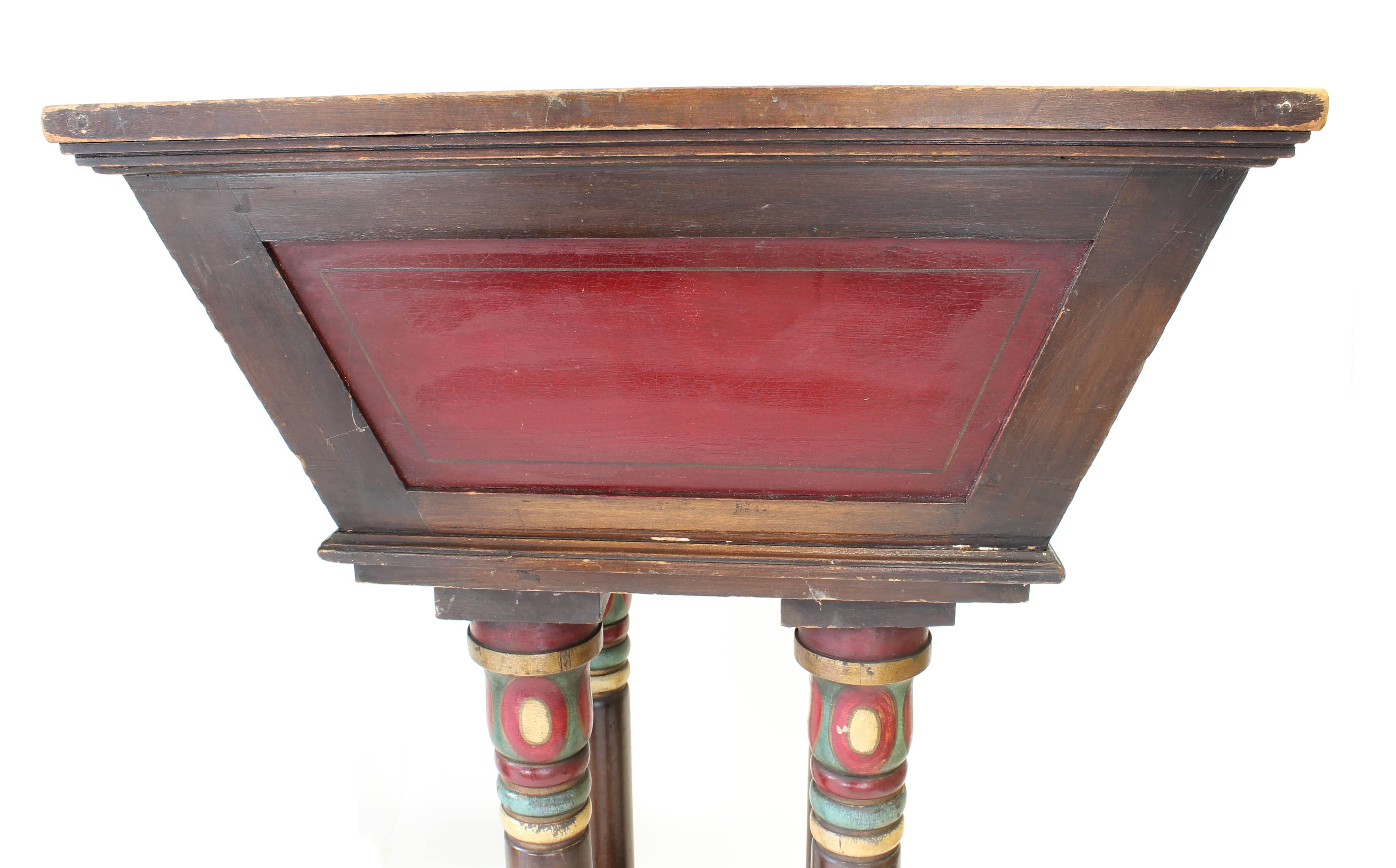 Mexican Pair of Hand-Painted Wood Pedestal Planters with Red Inset Panel For Sale