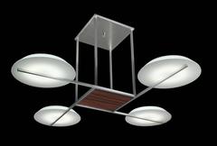 Mid-Century Modern Flush Mounted Pendant Light with Wood Aluminium and Glass