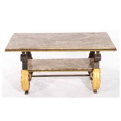 French Wrought Iron Coffee Table in the Manner of Gilbert Poillerat Marble Top