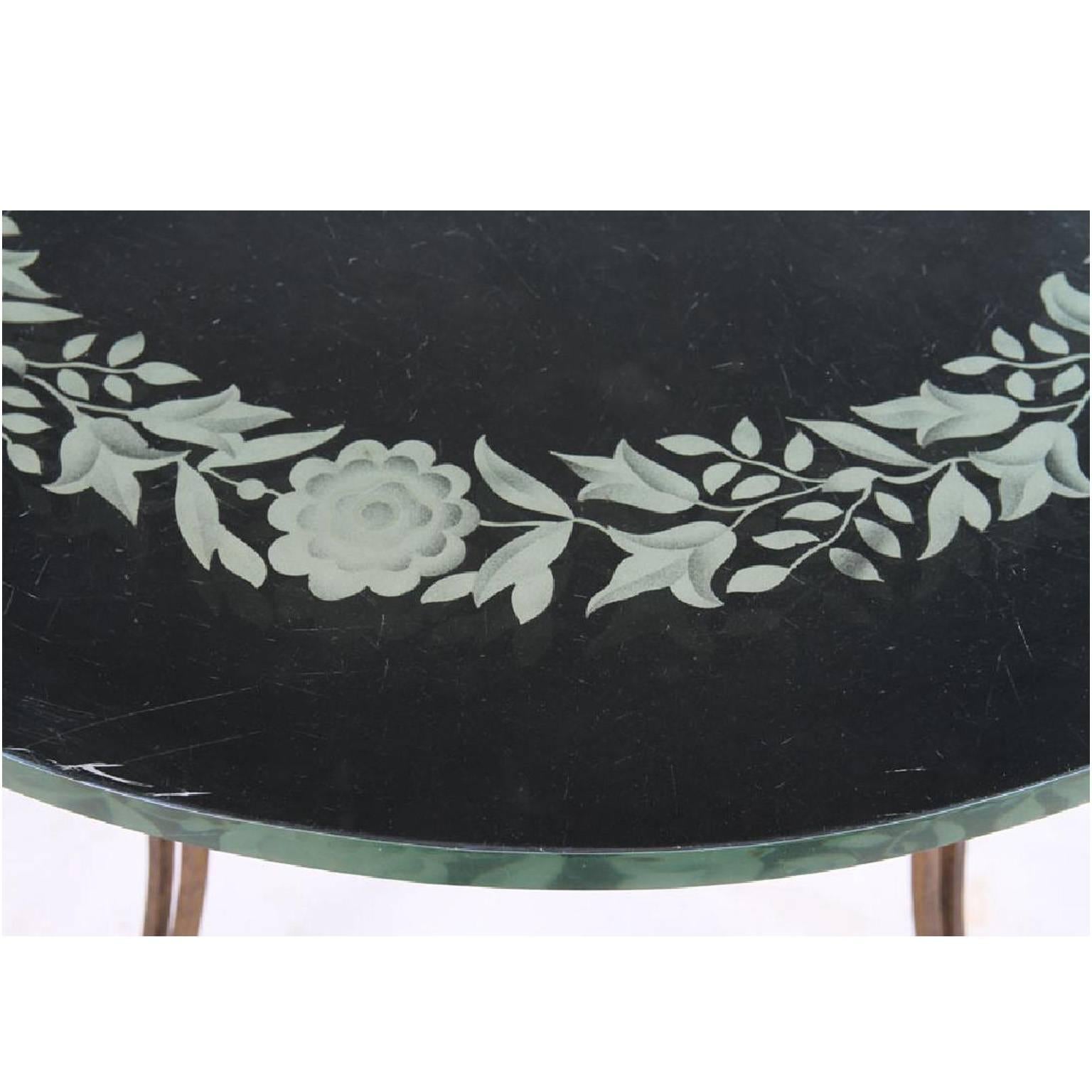 Art Deco French Mirrored Coffee Table, style of Rene Drouet with Wrought Iron Base For Sale