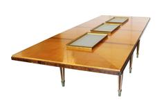 Illuminated French Art Deco Six Leg Dining Table with Two Skyscraper Chandeliers