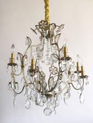 Art Deco Gilt Metal Round Gueridon Table with Hollywood Regency Chandelier