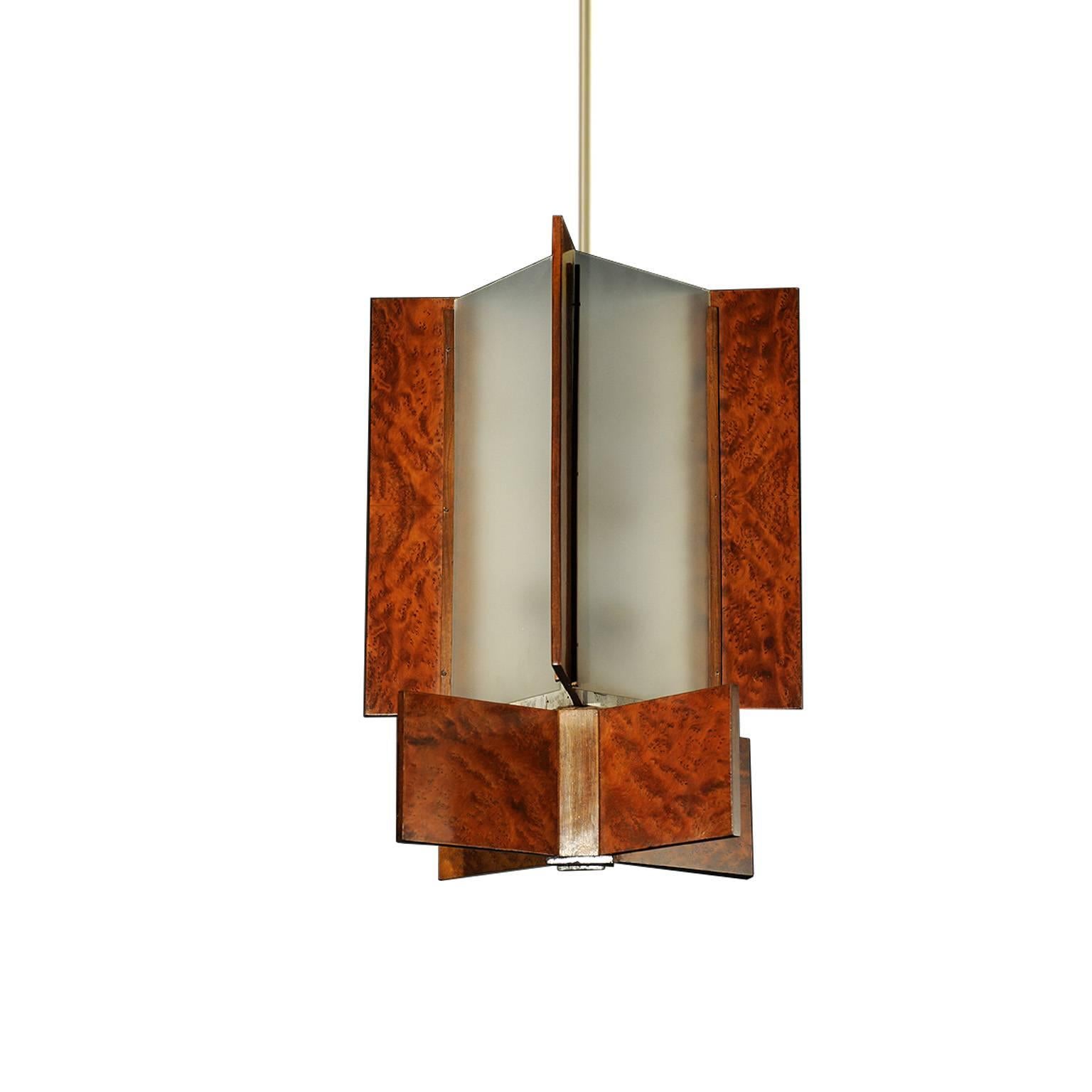 American Walnut Mid-Century Modern Dining Table and French Art Deco Style Lantern For Sale