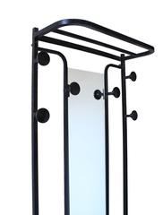 French Art Deco Coat Rack Black Metal with Center Mirror