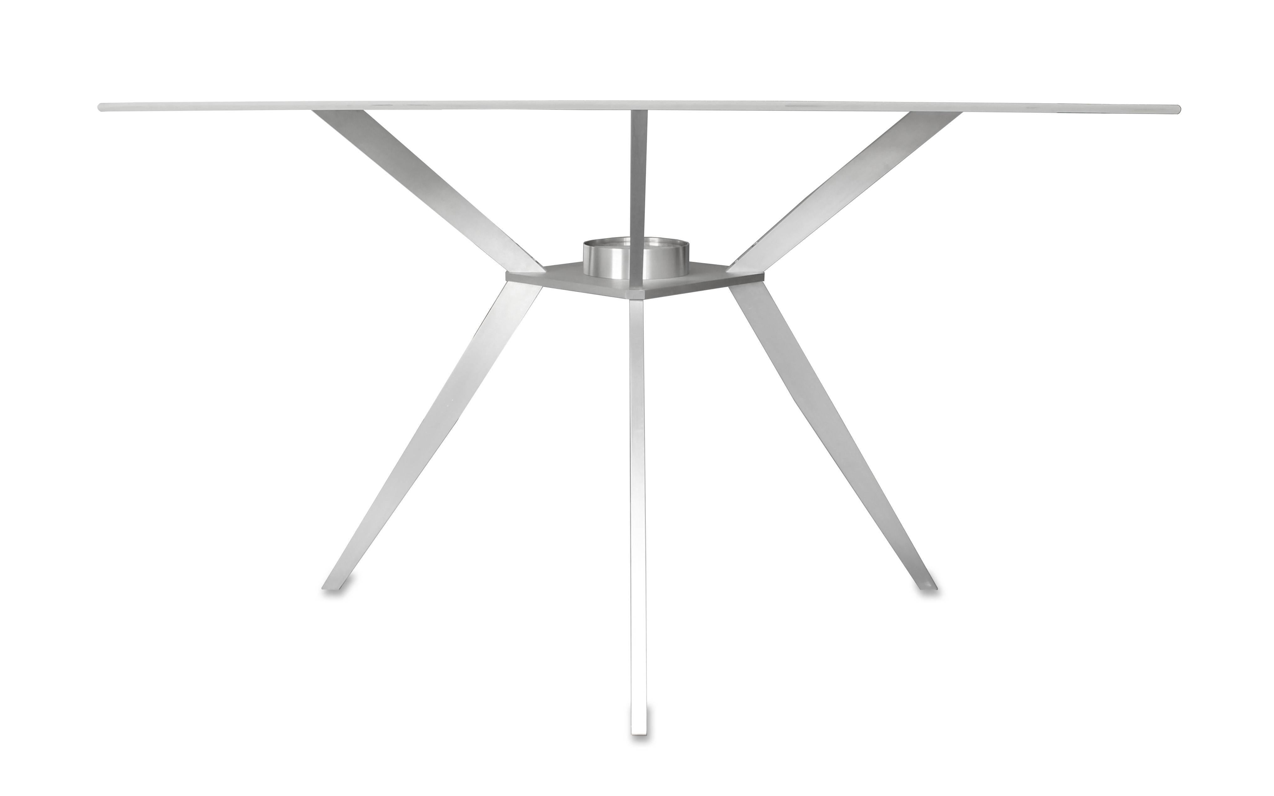 Brushed Square Glass Satin Aluminium Table and Pendant Mid-Century Modern Inspired For Sale