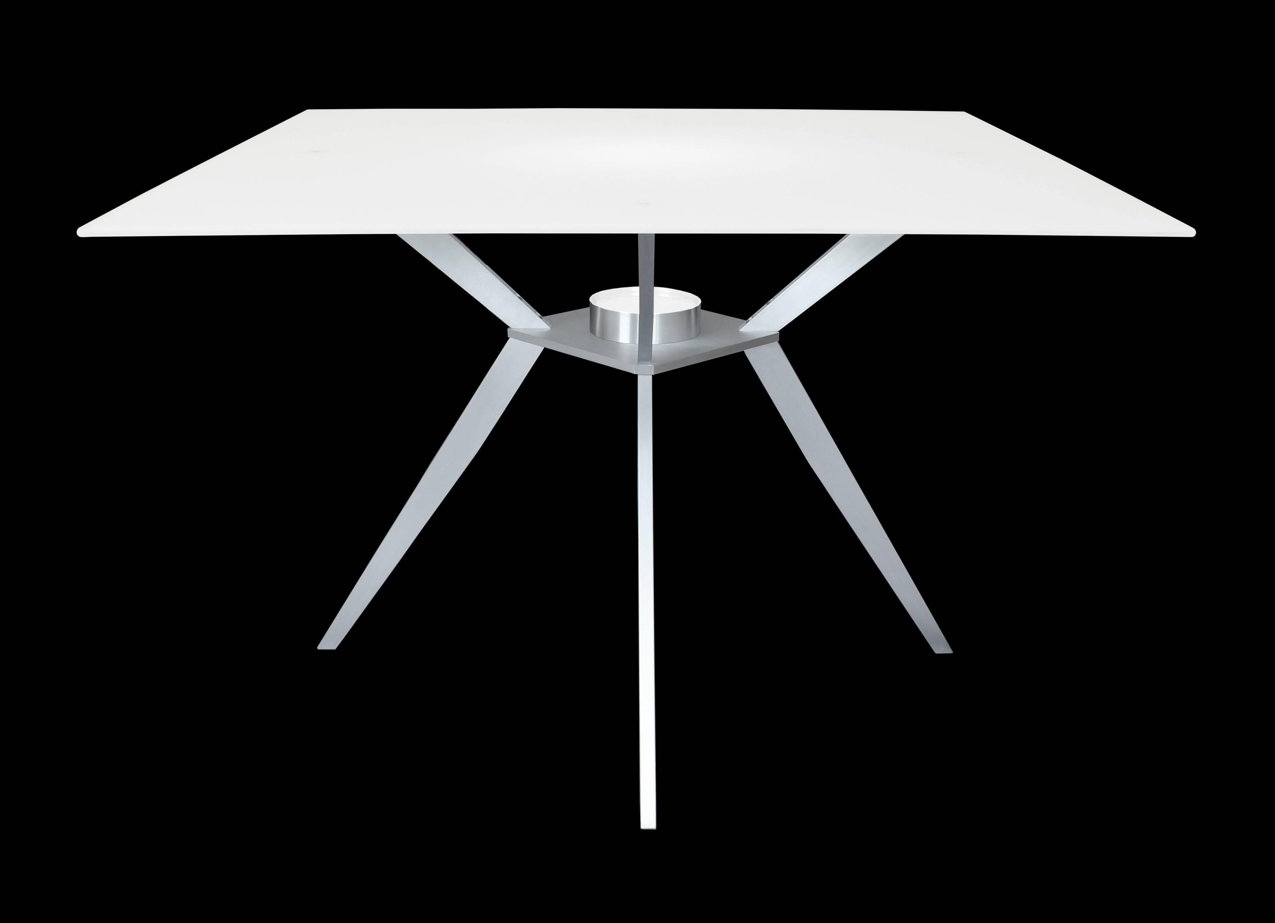 Square Glass Satin Aluminium Table and Pendant Mid-Century Modern Inspired In Excellent Condition For Sale In Newburgh, NY