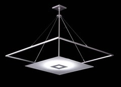 Square White Glass Framed Pendant Light with Midcentury Styling