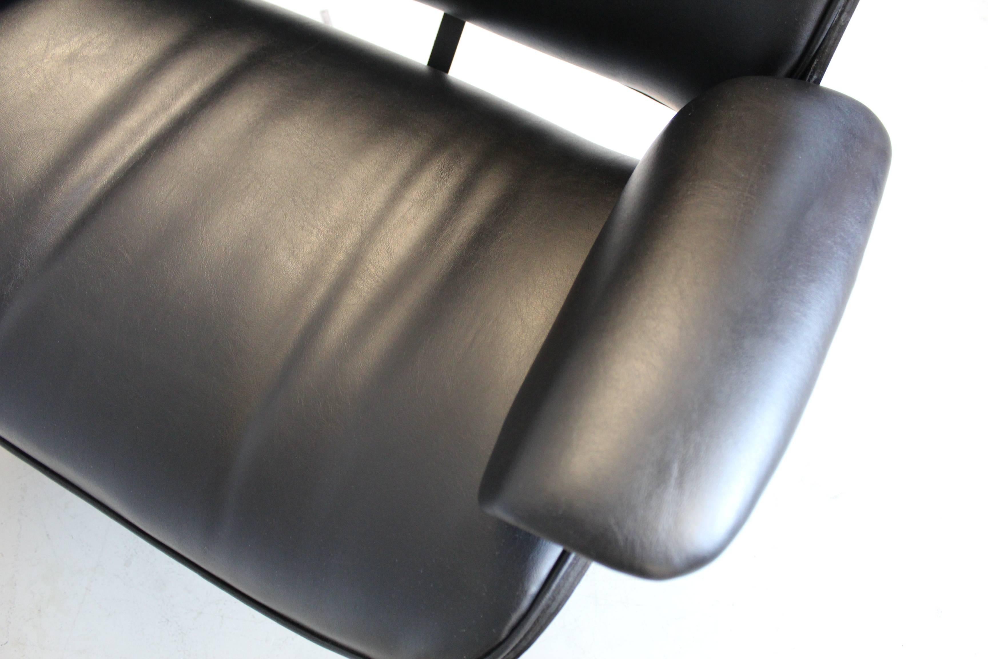 Mid-Century Modern George Mulhauser for Plycraft Black Leather Lounge Chair and Ottoman