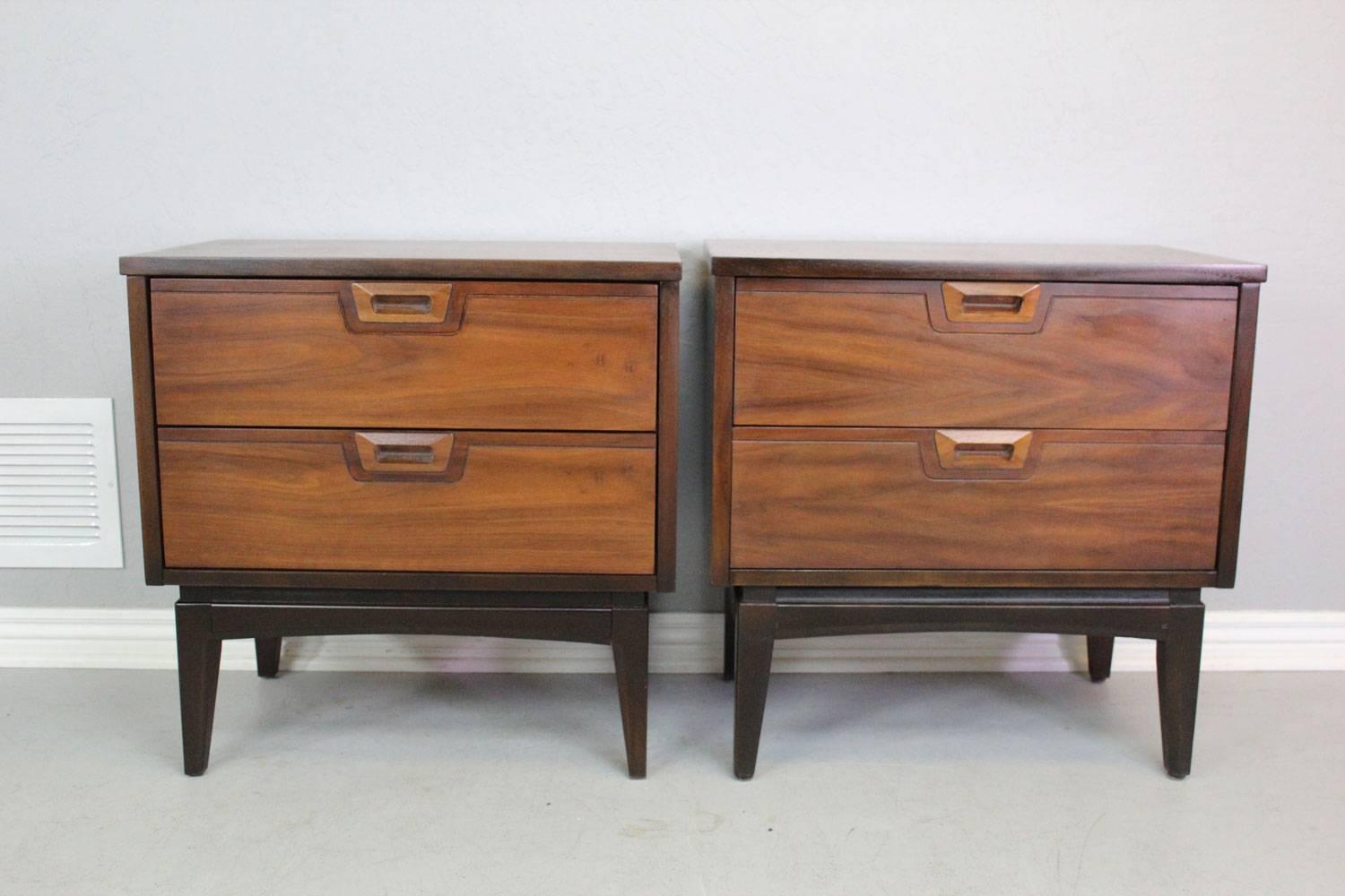 American Walnut MidCentury Modern Nightstands, Pair at 1stdibs