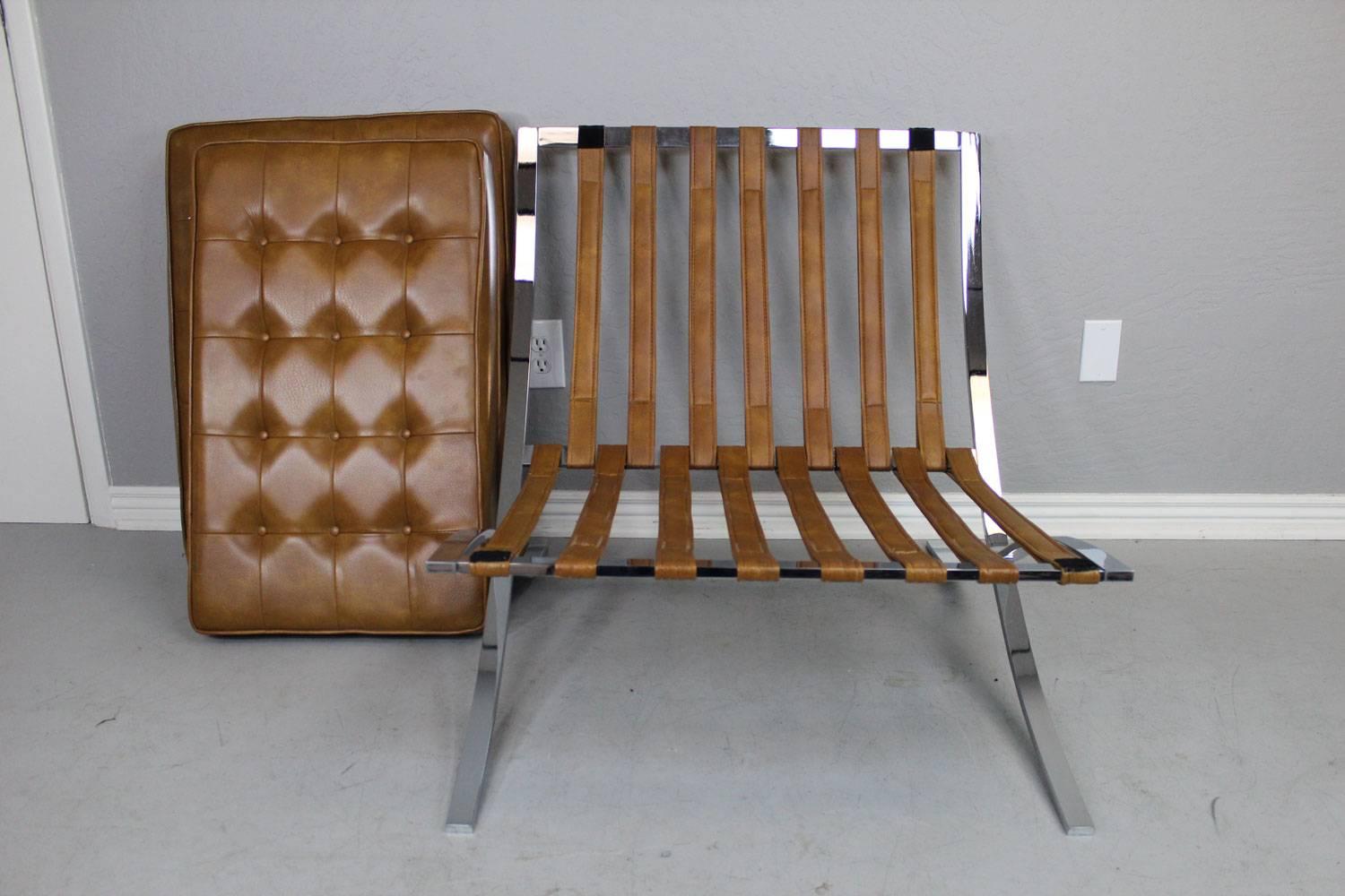 Mid-Century Modern Early Barcelona Style Lounge Chairs and Ottoman