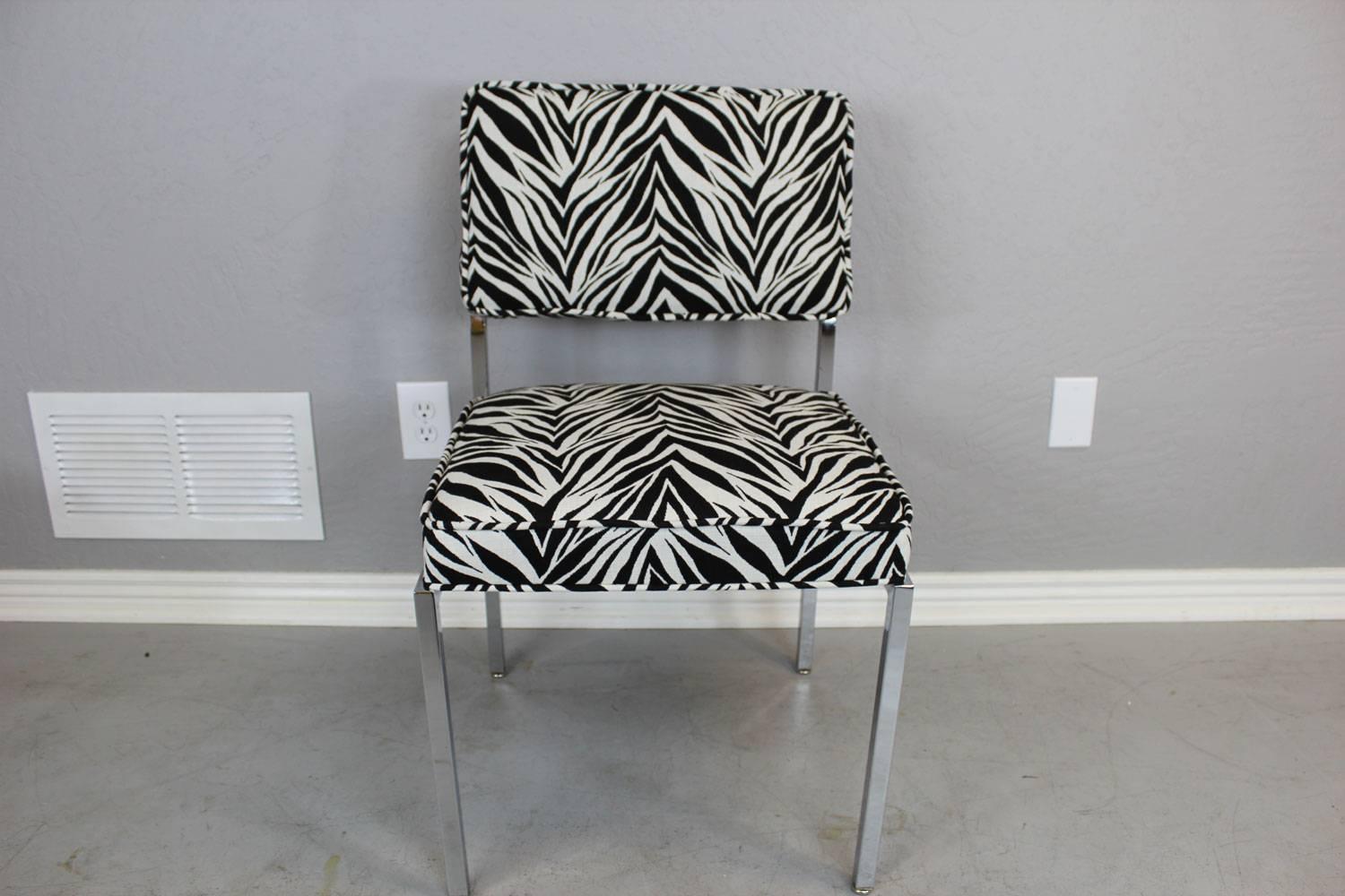 Mid-Century Modern Milo Baughman Style Zebra Side Chairs, Pair For Sale